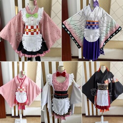 Anime Demon Slayer Nezuko Kochou Shinobu Cosplay Costume Maid dress Kanroji Mitsuri Tsuyuri Kanawo Kibutsuji Muzan Skirt