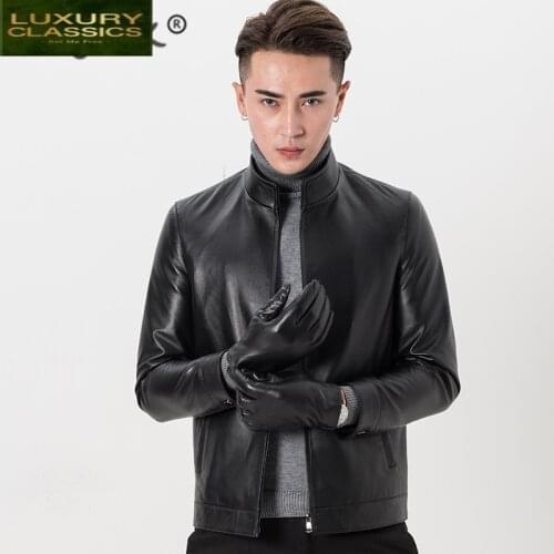 Jacket Leather Fashion Genuine Men Clothes 2021 Streetwear Mens Autumn Sheepskin Coat Casual Slim Fit Moto Jackets 82034