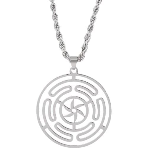 Fashion Hekate Wheel Stainless Steel Long Necklace Pendant Strophalos Hecate Magic Symbol Logo Charm Collar Femme Jewelry Gift