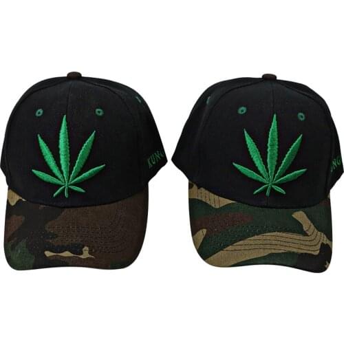 HORNET Mens Adjustable Black Cap Hat With Green Leaf Design 100% Cotton Hat for Mens Womens Outdoor Baseball Hat