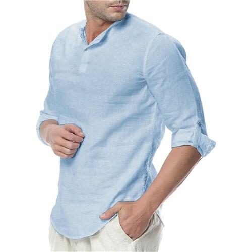 Mens Long Sleeve Shirts Linen Casual Breathable Comfort Shirt Fashion Solid Male Loose Mens Shirts Streetwear Breathable Tops