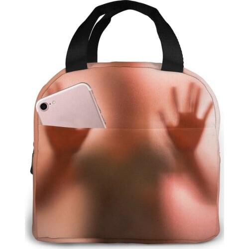 Man Push Behind Frosted Red Glass Lunch Food Box Bag Insulated Thermal Food Picnic Lunch Bag for Women kids Men Cooler Tote Bag