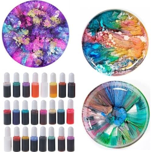 24 Colors Alcohol Ink Set Drawing Inks Epoxy Resin Diffuse Liquid Pigment Epoxy Resin Painting Dye 10ml Each Art Crafts