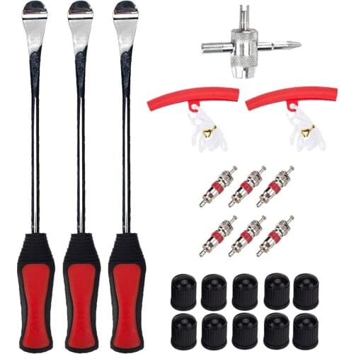 24pcs/set Car Bike Tire Spoons Caps Cores Tools Kit Levers Red Rim Protectors Outdoor Personal Motorcycle Decoration