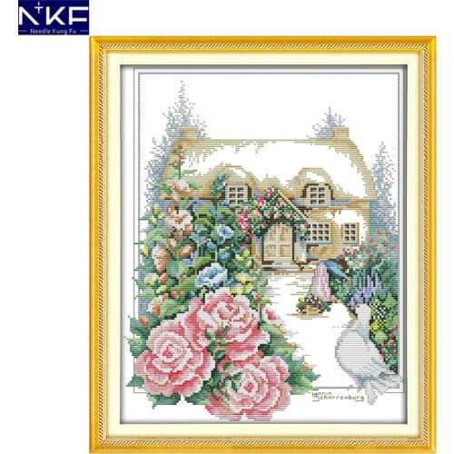 NKF Spring Garden Stamped Cross Stitch DIY Kits Needlework Embroidery Set Chinese Cross Stitch for Home Decor