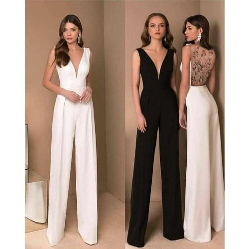 2021 new mid-waist straight leg casual slim-fit jumpsuit sexy deep V-neck halter trousers