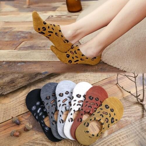 New Leopard Print Women Boat Socks Summer Thin Invisible Socks Silicone Non-slip Cotton Socks Fashion Shallow Mouth Socks 5 Pair