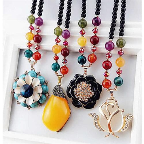 Handmade Nepal Necklace Buddhist Mala Wood Beads Pendant Necklace Ethnic Horn Fish Long Statement Jewelry Women Men