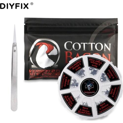 3in1 Organic Cotton Ceramic Tweezers Prebuilt Coil Tiger Hive Quad Flat Mix Twisted Fused Alien Clapton Coil for Vape DIY E Cig