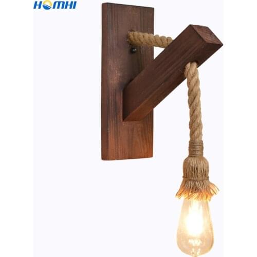 Dining Room Industrial Lighting Hemp Cordage Wood Wall Lamp Retro Corner Home Interior Porch Light Aplique Luz Pared Kitchen