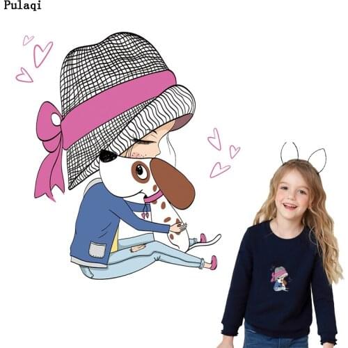 Pulaqi Cute Girl Heat Transfer Patches For Clothes Iron On Transfer Vinyl Stripes PVC Patches Stickers On Clothes Appliques DIY