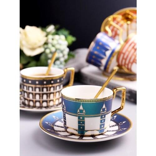 Luxury Porcelain Coffee Cup Vintage Buliding Ceramic Cups And Saucers Set Europe Tea Cup afternoon tea decor home accessories