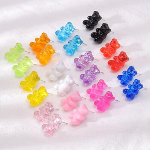 Blue Purple Pink Minimalist Aesthetic Jelly Bear Stud Earrings For Women Fashion Jewelry Multicolor Cute Animal Jewelry Earring
