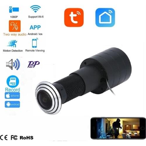 Tuya Door Peephole Camera WiFi 1080P HD Mini Size Fisheye Smart Home Security IP Camera Invisible Motion Detection TF Card Slote