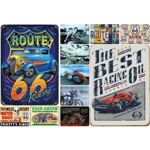 Vintage Metal Plaque Route 66 Racing Car Motorbike The Worlds Best Roadholder for Garage Decoration Vintage Car Poster Tintin