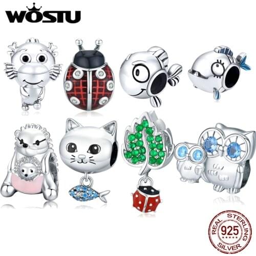 WOSTU Real 925 Sterling Silver Animal Bead Charm Elegance Clip With Crystal Beads Fit Bracelets Women Girls Diy Jewelry MAKE