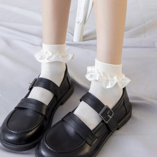 Fashion Vintage Black White Lolita Princess Socks Harajuku Ruffle Cosplay Anime Short Sock Women Casual Cotton Students Soxs