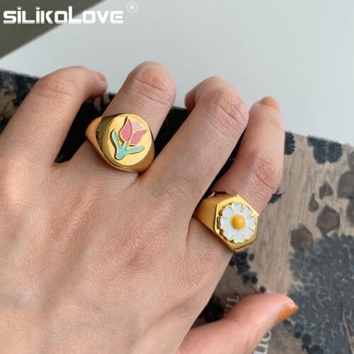 New Daisy Adjustable Rings Gold Engagement Rings for Women Sweet Tulip Alloy Knuckle Ring Anillos Mujer