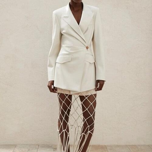 Women Leather Blazer Coat Lady Long Sleeve Jacket Single Button Outwear Top With Pockets 2021 Ealy Autumm