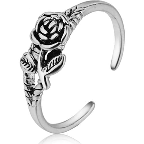 Retro Elegant Female Rose Flower Opening Ring Trendy New Ladies Wedding Party Adjustable Ring Exquisite Jewelry Gift For Women