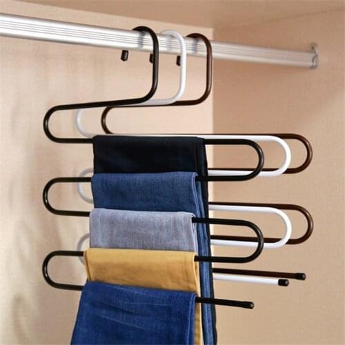 1/2/4Pcs S Shaped Non Slip Stainless Steel Space Saving Pants Hanger 5 Layers MultiFunctional Clothes Hangers Trouser Hangers