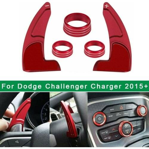 5pcs/Set AC Switch Knob&Steering Wheel Shift Paddle Extended Trim Cover For Dodge Charger 2015-2020