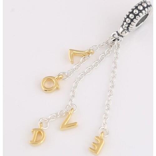 Authentic S925 Silver Shine Loved Script Pendant Hanging Bead Charm for Women Bracelet Bangle DIY Jewelry