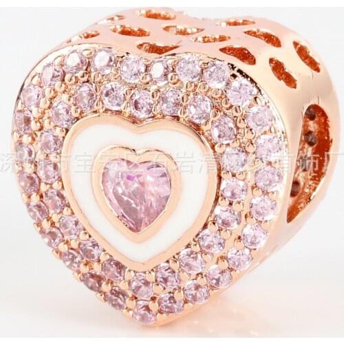 Free Shipping Authentic 925 Sterling Silver Rose Hearts on Hearts Charm Fit Original Bracelet For Women DIY Jewelry S925 Beads