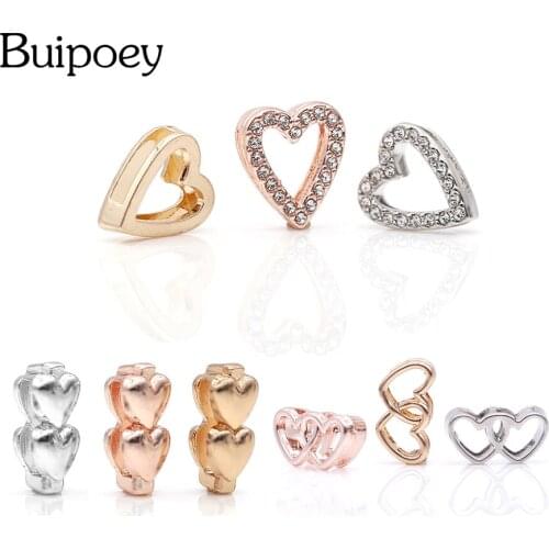 Buipoey Fashion Stainless Steel Mesh Watch Chain with Rose Gold Rhinestone Heart-shaped Jewelry Bracelet Bangle for Male&Female