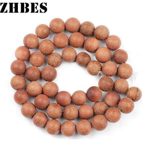 Natural Matte Golden Sand Stone Spacers Beads 4 6 8 10 12MM Round Gold Ore Loose Beads For DIY Jewelry Bracelet Making Findings