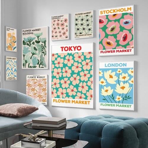 Flower Market Tokyo London Print Poster Colorful Botanical Canvas Painting Nordic Wall Art Florist Sign Picture Livingroom Decor