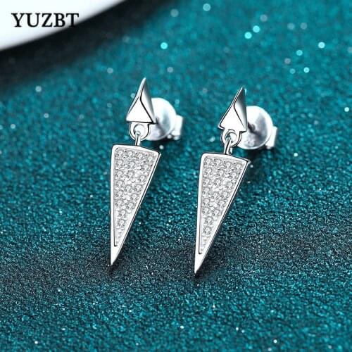YUZBT 18K White Gold Plated Total 0.4 ct Excellent Cut Gemstone Diamond Test Past D Color Moissanite Long Triangle Drop Earrings