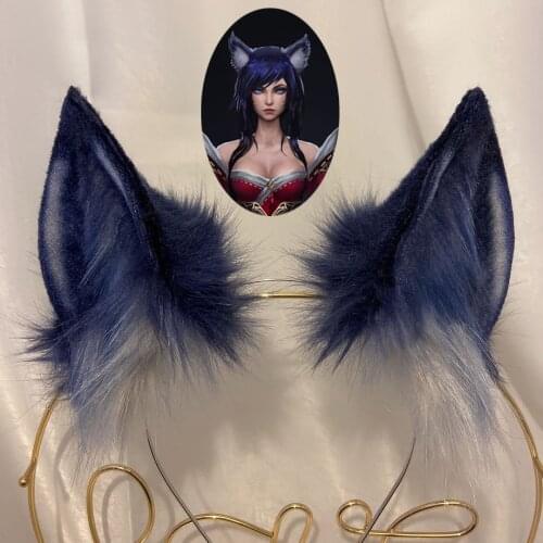 The Nine-Tailed Fox Ahri Ears Blue LoL Cosplay Lolita KC Headwear Synthetic Fur Metal Headband Rabbit Bunny Kitty Wolf Cat