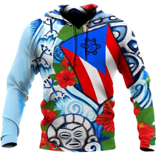 Puerto Rico Sol Taino Art 3D Hoodie Man Women Harajuku Outwear Zipper Pullover Sweatshirt Casual Unisex Jacket Tracksuit K756