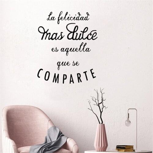 Spanish quotes Wall Sticker La Feelicidad Comparte wall decal Waterproof For Living Room Bedroom Vinyl Mural RU4025