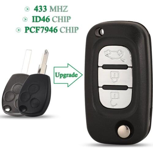 Bilchave 3 Buttons ID46 PCF7946 Chip 433Mhz For Renault Fluence Clio Megane Kangoo Modus FOB Flip Remote Car Key VA2 NE72 Blade