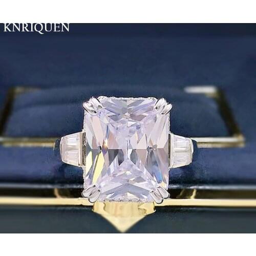 KNRIQUEN Luxury 100% 925 Sterling Silver 10*12mm Emerald Cut High Carbon Diamond Wedding Engagement Rings Gift for Girlfriend
