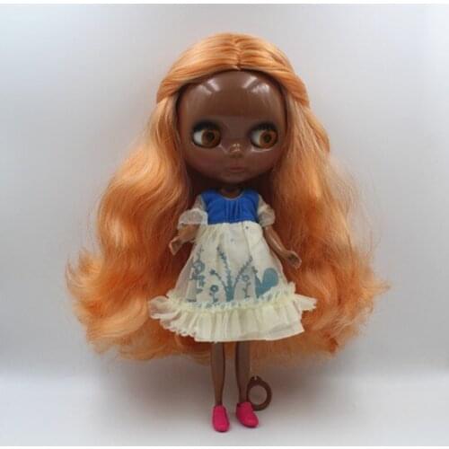 Blygirl Doll Nude doll mixed color curls dark black skin Blyth doll ordinary body 7 joint DIY doll can change body