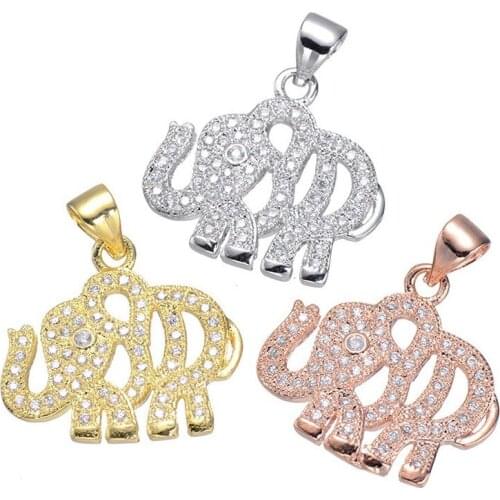 Copper Inlaid Zircon Hollow Elephant Charm Necklace CZ Pendant No Chain Handmade DIY Fashion Jewelry Making Finding Accessories