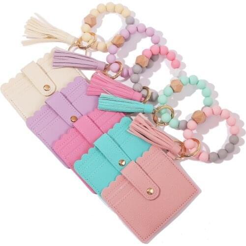 Multicolor Silicone Keychain Charms Tassel Beads Keychain For Keys Wristlet Bracelet Keyring For Women Wholesale Accessories New