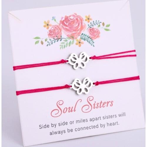 A SET- Sister Butterfly Sisters Stainless Steel Charm Bracelets Best Friends Lover Women Girl Couple Adjustable Jewelry