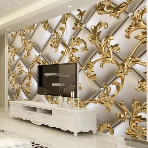 European Style Golden Pattern Soft Roll Mural Wallpaper 3D Luxury Home Decor Wallpaper Self-Adhesive Easy Installation Stickers