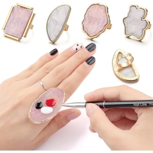 Nail Art Palette Pigment Holder Finger Ring Palette False Nails Tips Drawing Color Palette Showing Shelf Nail Color Mixing Tool