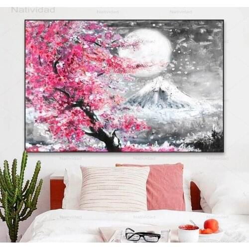 New Sakura Tree Cherry Blossom Japanese Mount Canvas Paintings Wall Art Posters Prints Pictures for Living Room Home Decor