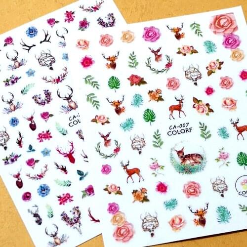Newest CA-7 270 flowers and deer design 3d sticker nail decal stamping Japan type DIY nail manicure decorations stamping