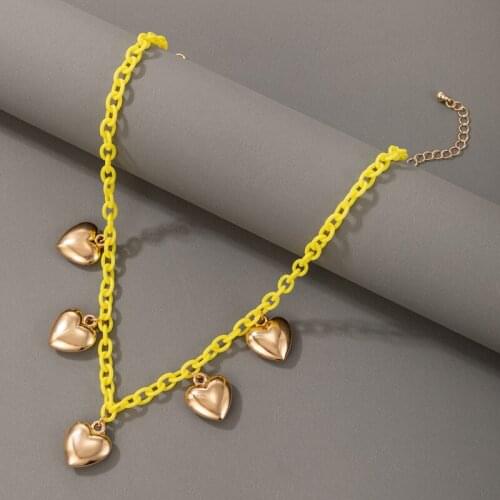 Docona Bohemia Heart Tassel Choker Necklaces for Women Punk Yellow Alloy Metal Thick Chain Necklace Party Jewelry Collar 18120