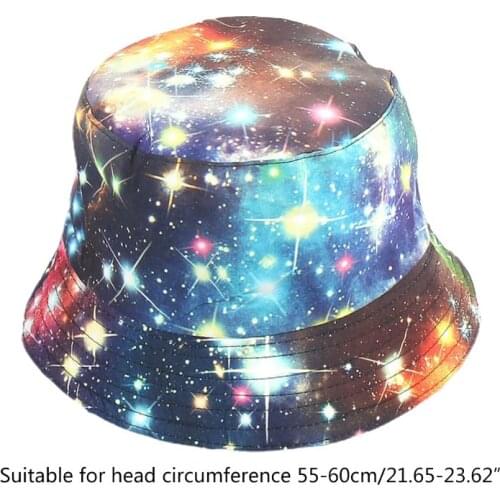 Unisex Harajuku Starry Sky Print Bucket Hat Graffiti Wide Brim Fisherman Cap A0NF