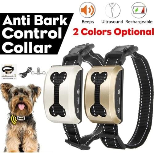 Pet Dog Rechargeable Anti Bark Control Collar training Waterproof Stop Barking Dog Waterproof Ultrasonic Training No Bark Collar