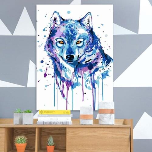 Diy digital painting Blue wolf digital paint by numbers drawing practice coloring by numbers picture by numbers