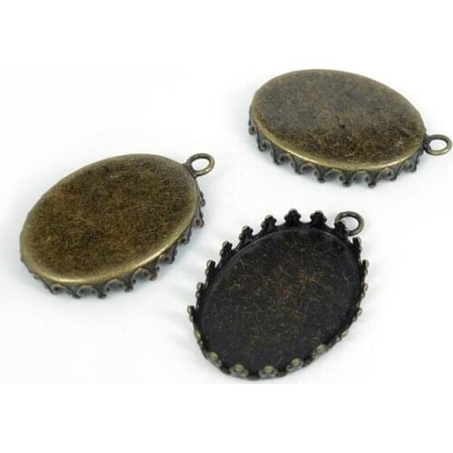 Blank Oval Crown Bezel tray with Loop Metal Pendant Bases Settings Resin Cameo Cabochons Findings DIY Making Multi-color Plated